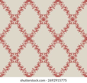 Nahtloses geometrisches Weihnachtsmuster mit holligen Girlanden. Vektorgrafik mit Vintage-Gravur oder Tintenzeichnung.