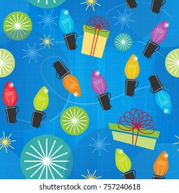 Seamless Christmas gifts and lights pattern
