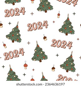 Seamless Christmas hand drawn pattern with winter symbols. Retro vector illustration
