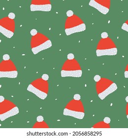 Seamless Christmas hat pattern. Perfect for Christmas cards, decorations, invitations, banners, labels, gift paper. Festive, cozy atmosphere.