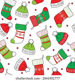 Seamless Christmas hat and Christmas shocks with red and green color