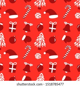 Seamless Christmas Holiday Icons Red Colors Pattern. Vector Art EPS 10.