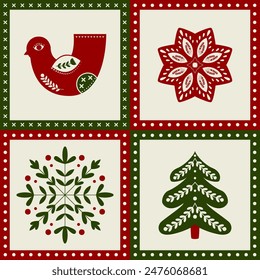 Seamless Christmas Holiday Patchwork Background. Decorative patchwork pattern in vector.