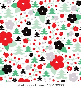 Seamless Christmas holiday seasonal mistletoe and tree illustration background pattern in vector 