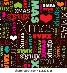 Seamless christmas holiday typography background pattern in vector