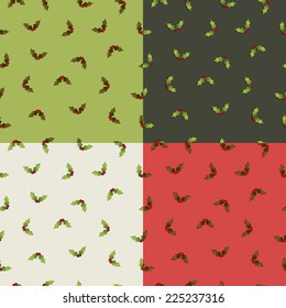 seamless christmas holly pattern decorations in green, black, white and red