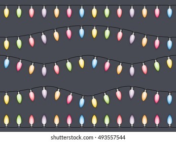 Seamless christmas lights, dark background, vector eps10 illustration