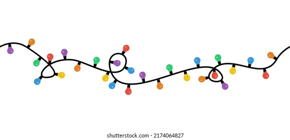 Seamless Christmas lights. Vector string of colorful holiday lights for xmas cards, banners, posters, ect.