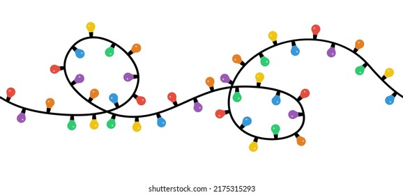 Seamless Christmas lights. Vector string of colorful holiday lights for xmas cards, banners, posters, ect.