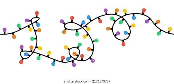 Seamless Christmas lights. Vector string of colorful holiday lights for xmas cards, banners, posters, ect.