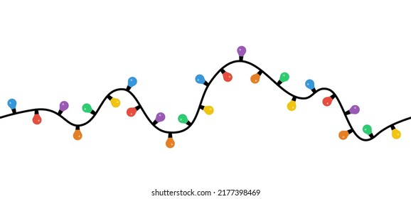 Seamless Christmas lights. Vector string of colorful holiday lights for xmas cards, banners, posters, ect.