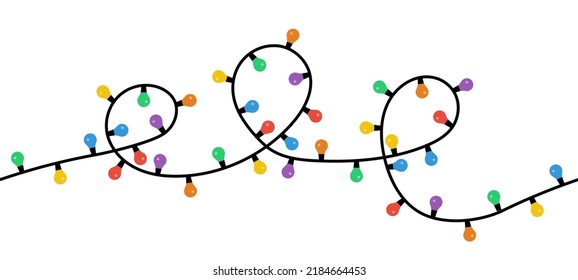 Seamless Christmas lights. Vector string of colorful holiday lights for xmas cards, banners, posters, ect.