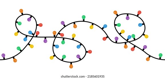 Seamless Christmas lights. Vector string of colorful holiday lights for xmas cards, banners, posters, ect.