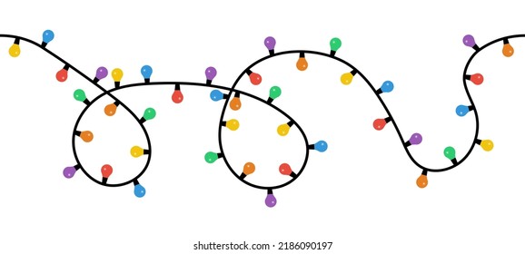 Seamless Christmas lights. Vector string of colorful holiday lights for xmas cards, banners, posters, ect.