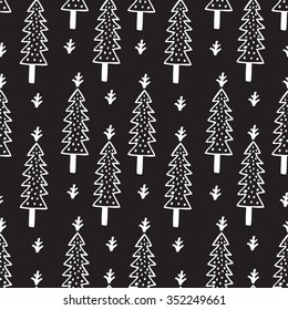 Seamless Christmas monochrome pattern. Vector background. Hand drawn.