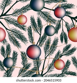 Seamless Christmas nature pattern, winter forest, blue, red colours, trees, snow, white background. Fabric material, packaging, wallpaper, design for textiles, vector illustration