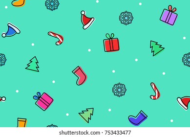 Seamless Christmas and New Year outline pattern