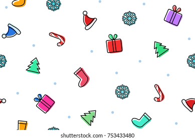 Seamless Christmas and New Year outline pattern