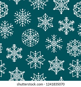 Seamless Christmas and new year pattern. Seamless winter background with  snowflakes on blue background . Vector background for fabric, textile, wallpaper, advertising posters, gift wrapping paper