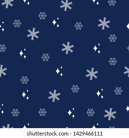 Seamless christmas and new year pattern. Snowflakes and sparkles. Vector illustration. For cloth, wrapping paper, fabric, banner, cover.