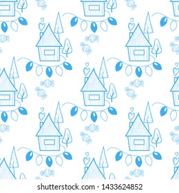 Seamless Christmas and new year pattern. Hand-drawn 
illustration. Background for wrapping paper
