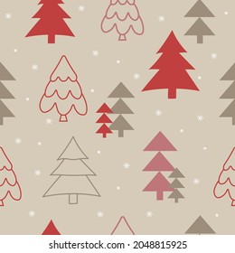 Nahtlose Weihnachten oder neues Jahresmuster in Pastellfarben mit Tannenbäumen. Winterferien-Konzept.
