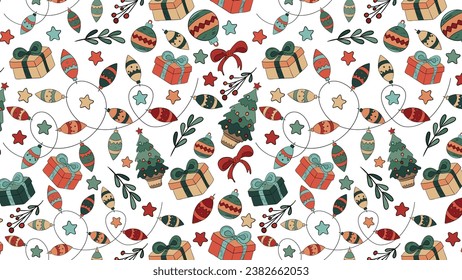 Patrón de Navidad o Año Nuevo sin inconvenientes Papel de regalo o impresión de tela