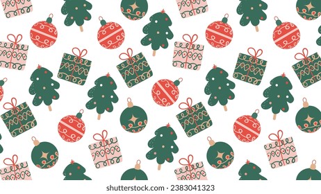 Seamless Christmas or New Year pattern, gift wrapping. Vector illustration