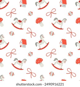 Navidades sin costura y patrón de año Nuevo con varias decoraciones de Navidad.