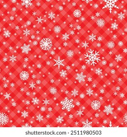 Seamless Christmas or New Year pattern with snowflakes. Winter holiday fabric design and packaging.