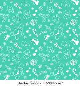Seamless Christmas and New Year pattern for gift box and wrapping paper. Vector. Mint and white