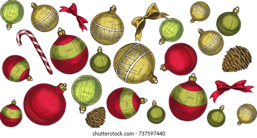Seamless Christmas and New Year pattern with elements and decorations. Vector illustration.