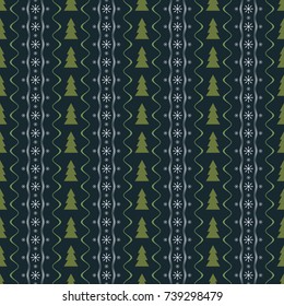 Seamless Christmas and New Year pattern with snowflakes and fir trees symbols. Vector illustration for cozy winter design