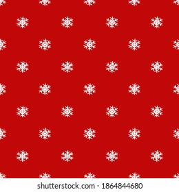 Nahtlose Weihnachten Neue Jahre Muster mit weißen Schneeflocken verschiedener Größe auf rotem Hintergrund. Festliche Winterschmuck für Wickelpapier, Stoff