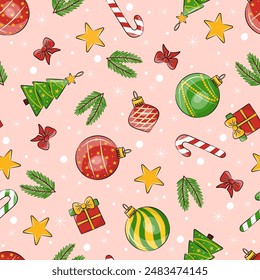 Seamless Christmas Ornament Pattern ,Vector