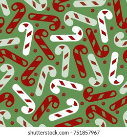 seamless christmas party pattern with confetti candy and red dot glitter pattern on green background