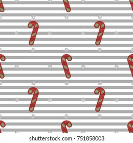 seamless christmas party pattern with confetti candy and silver dot glitter pattern on grey stripe background