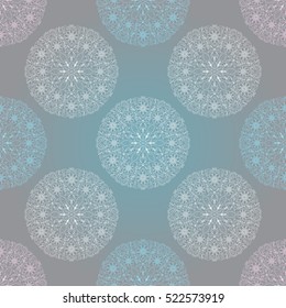 Seamless christmas pastel pattern with colorful lace snowflakes, vector