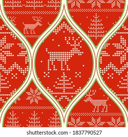 Seamless Christmas patchwork in red and white. Seamless wrapping paper for Christmas gift. Greeting Christmas card. Vector illustration