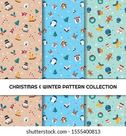 Seamless Christmas pattern in 3 set with Christmas elements