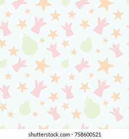 Seamless Christmas pattern with angels, stars and fur-tree toys
