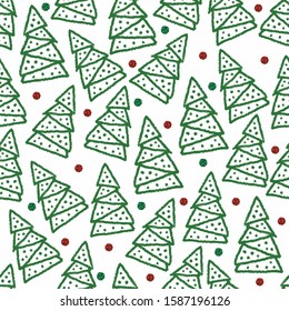 seamless christmas pattern backgrond with green pine tree and colorful glitter dot