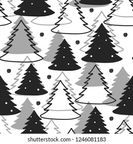 seamless christmas pattern background with black glitter and monochrome pine tree 