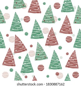 fondo de patrón de navidad sin costura con pino verde y rojo lindo