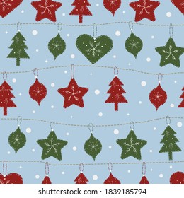 seamless christmas pattern background with cute ornament and snow