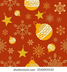 Seamless Christmas pattern with background design with Christmas ornaments, snowflakes, candies, stars , bells and Christmas trees Vector image