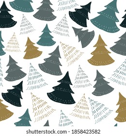 seamless christmas pattern background with doodle hand draw pine tree