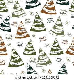 seamless christmas pattern background with hand draw cute pine tree