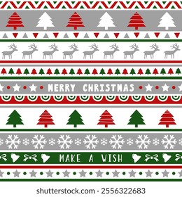 Seamless Christmas pattern background with Merry Christmas and Make a wish hand lettering.