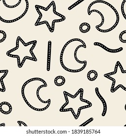 seamless christmas pattern background with monochrome moon and star shape
